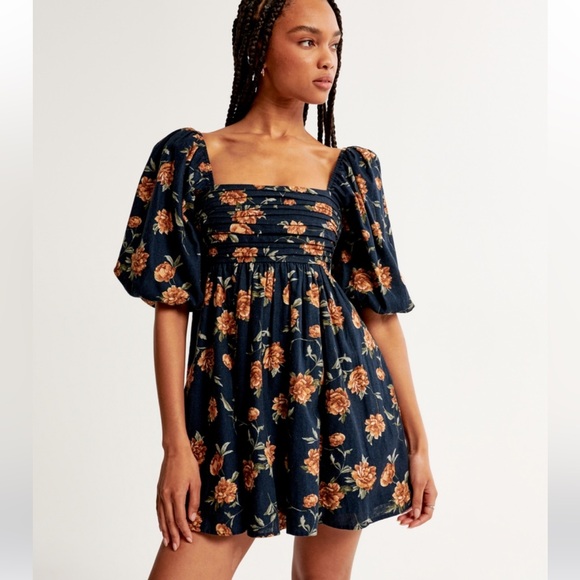 Abercrombie & Fitch Dresses & Skirts - A&F Emerson Linen-Blend Puff Sleeve Dress